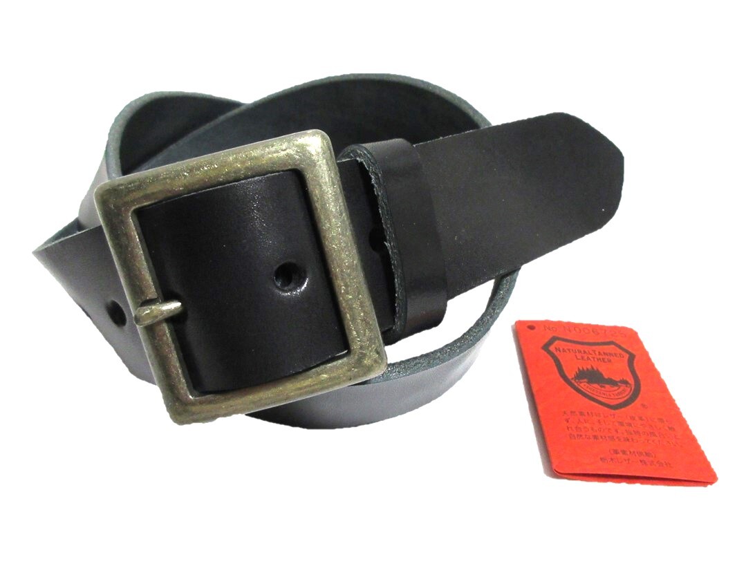 栃木レザーベルト(黒)アンティークゴールド鍍金バックル 40mm幅 一枚革_画像1