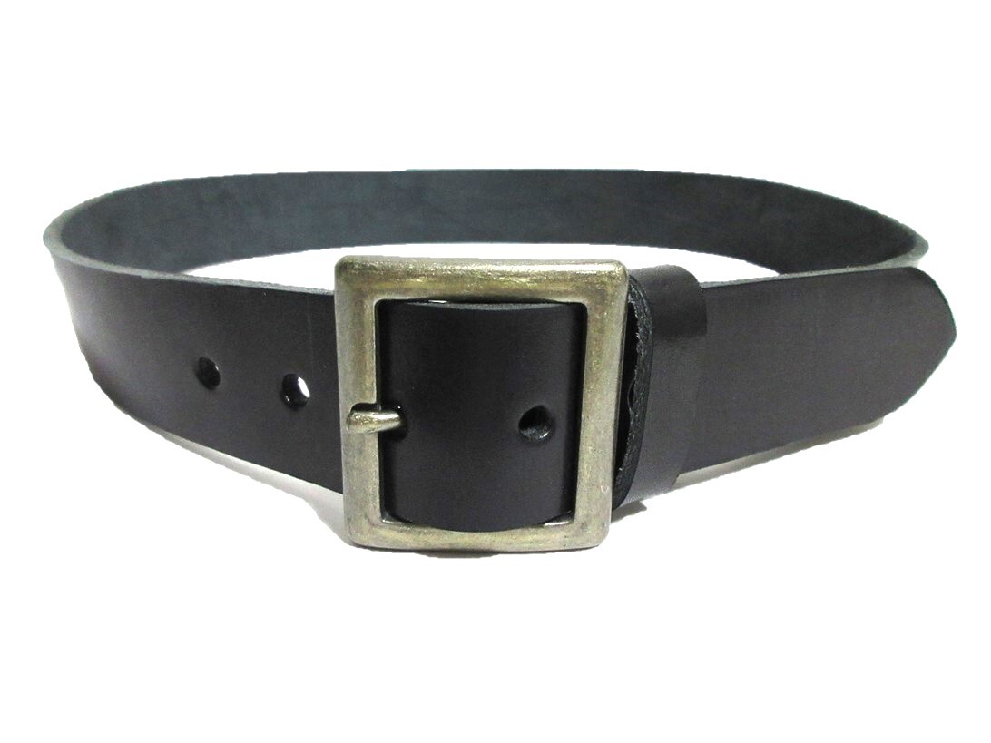 栃木レザーベルト(黒)アンティークゴールド鍍金バックル 40mm幅 一枚革_画像2