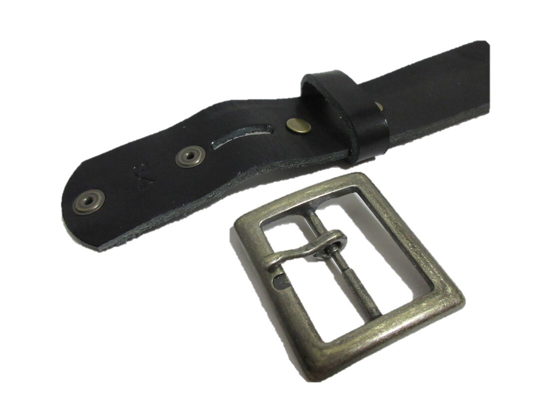 栃木レザーベルト(黒)アンティークゴールド鍍金バックル 40mm幅 一枚革_画像6