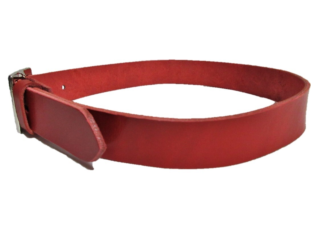 栃木レザーベルト（赤）ニッケル鍍金バックル　４０ｍｍ幅　一枚革_画像3