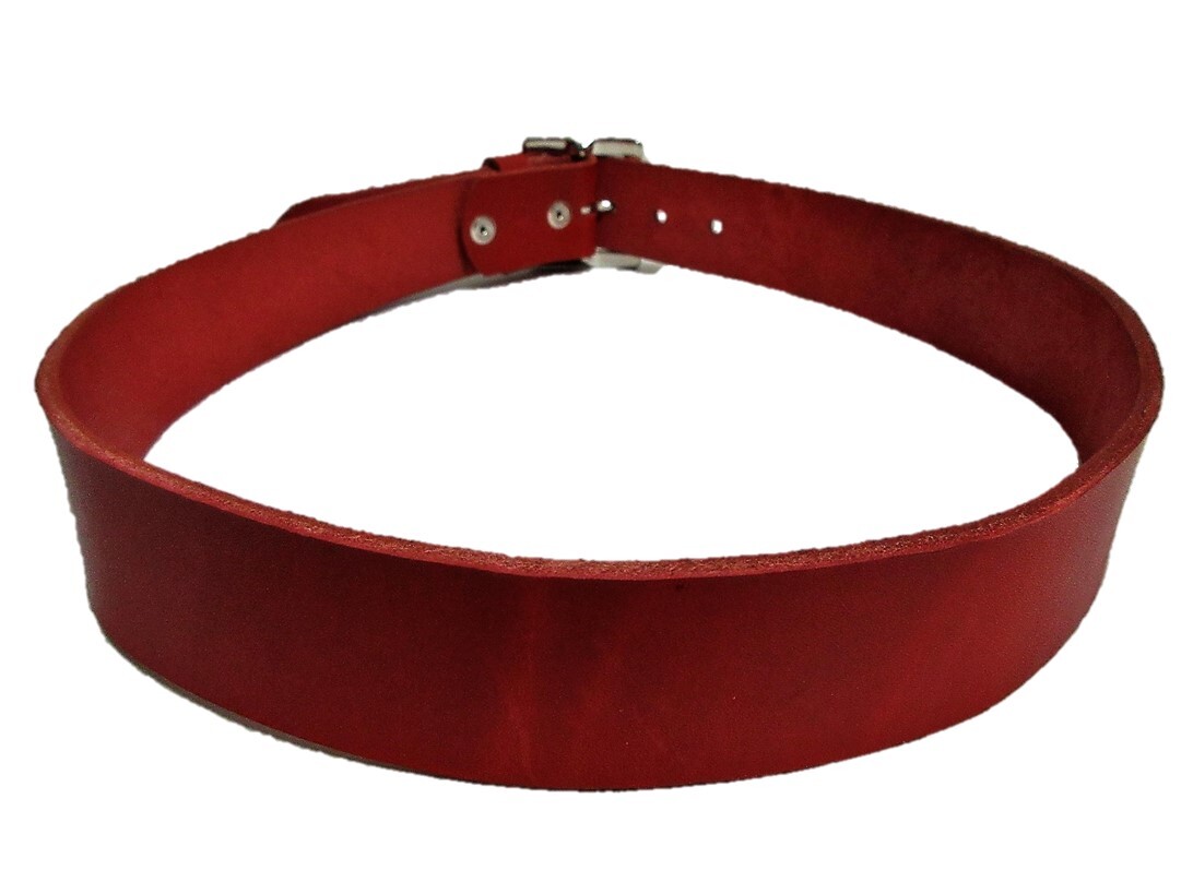 栃木レザーベルト（赤）ニッケル鍍金バックル　４０ｍｍ幅　一枚革_画像4