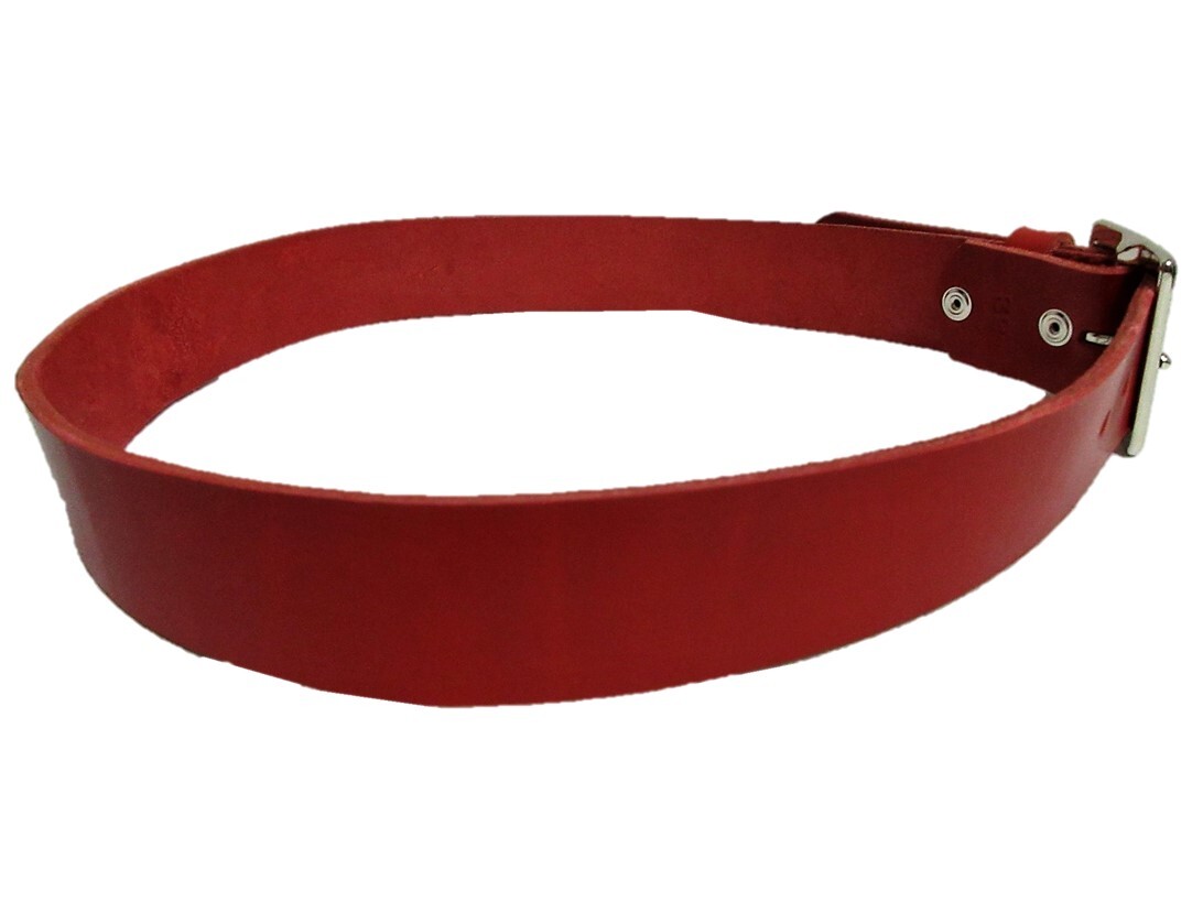 栃木レザーベルト（赤）ニッケル鍍金バックル　４０ｍｍ幅　一枚革_画像5