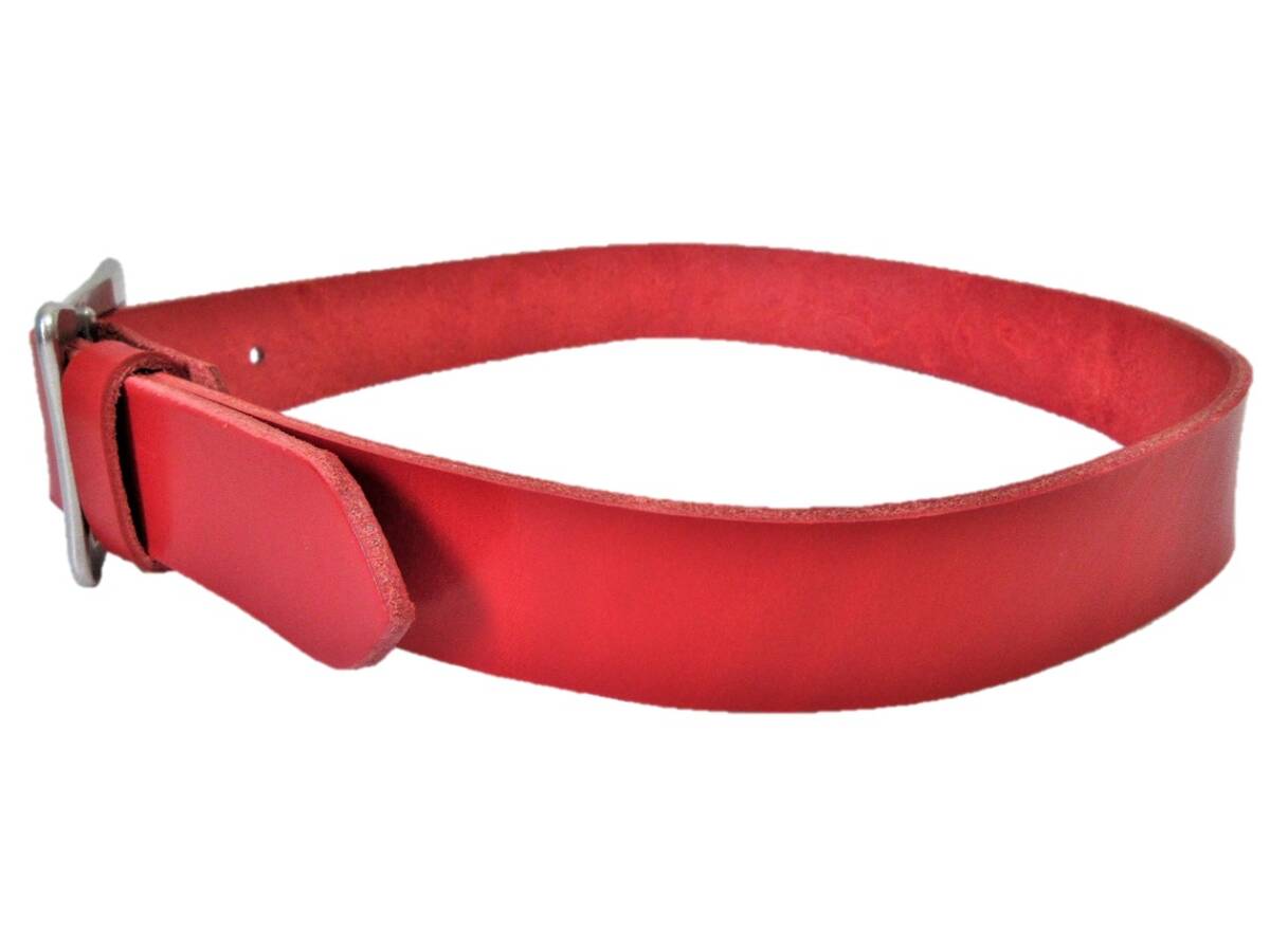 栃木レザーベルト（赤）ニッケルバレル鍍金バックル　４０ｍｍ幅　一枚革_画像3