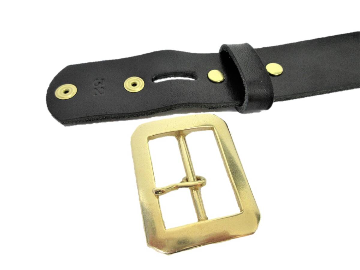 真鍮製八角バックル　栃木レザーベルト（黒）４０ｍｍ幅一枚革_画像6