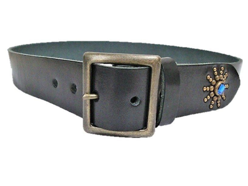 栃木レザー エンドオンリースタッズベルト 黒(ブルースポッツ)一枚革 ヴィンテージタイプ_画像1