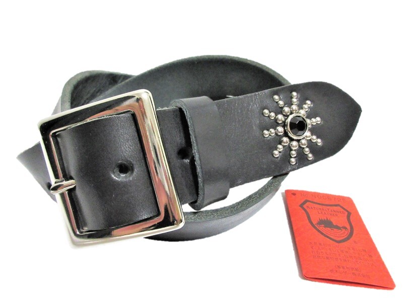 栃木レザー エンドオンリースタッズベルト 黒(ブラックスポッツ)一枚革 _画像1