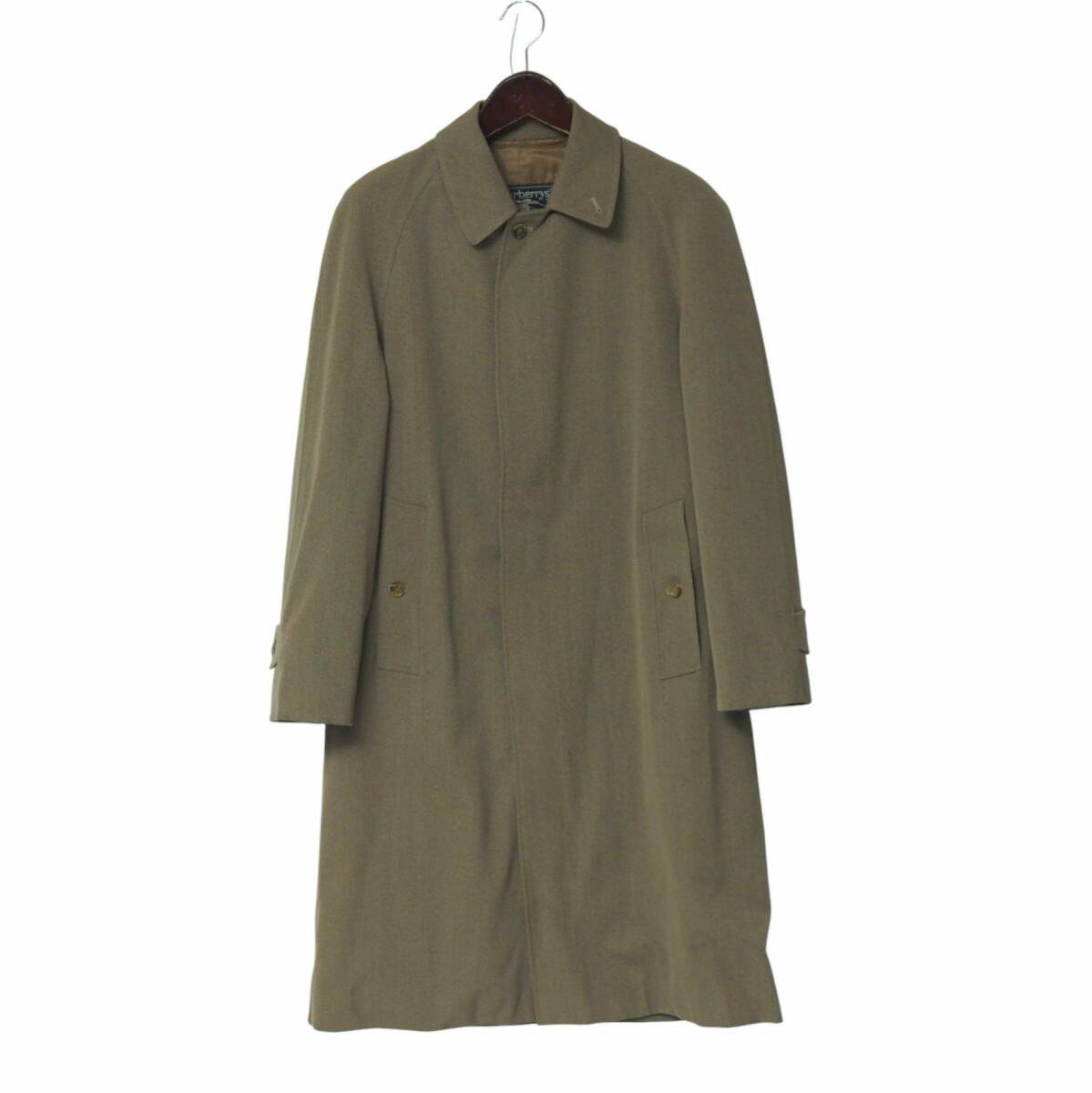 MH5702+イングランド製*80s*ヴィンテージ*Burberrys/バーバリー*メンズ44*ステンカラーコート/ロング*BURELLA*ウールギャバジン*カーキ系_画像1