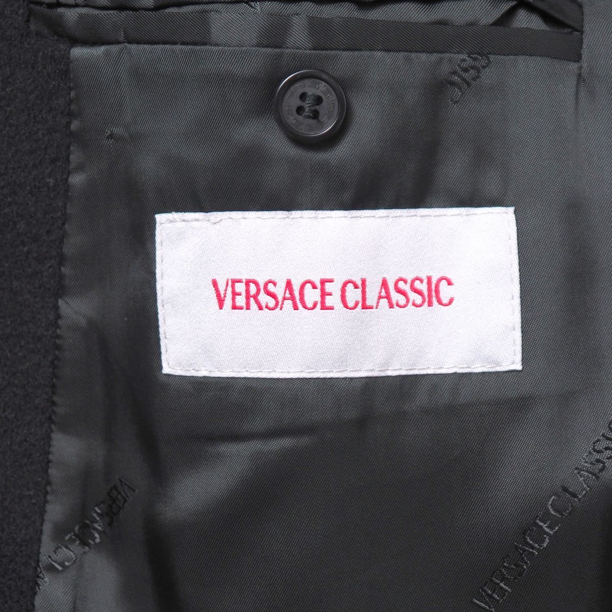 TJ4093◎VERSACE CLASSIC ヴェルサーチ クラシック イタリア制 総カシミヤ コート ロングコート 6ボタン ダブル ブラック 黒 サイズ56