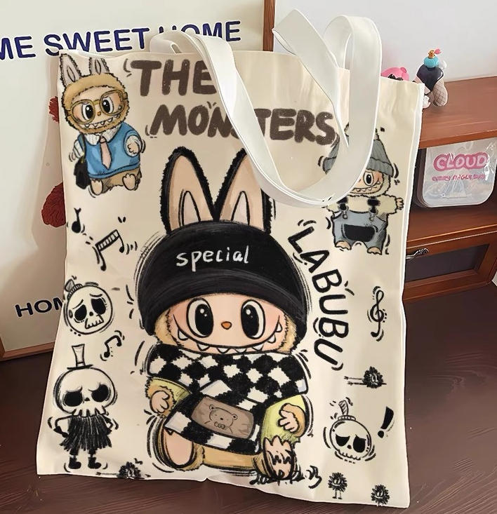 【新作トートバッグ】ラブブ　A4　可愛い カートゥーン柄 帆布バッグ 大容量 エコバッグ 学生 通学 通勤 ショッピングバッグ 肩掛け_画像3