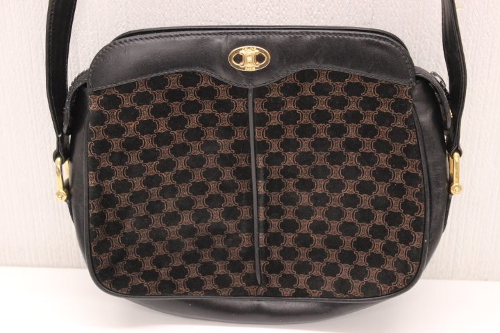 ○CELINE/セリーヌ マカダム スエード ショルダーバッグ ブラック【本物保証出品】ヴィンテージ_画像2