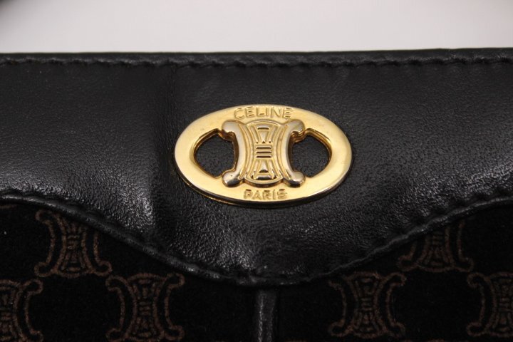 ○CELINE/セリーヌ マカダム スエード ショルダーバッグ ブラック【本物保証出品】ヴィンテージ_画像5