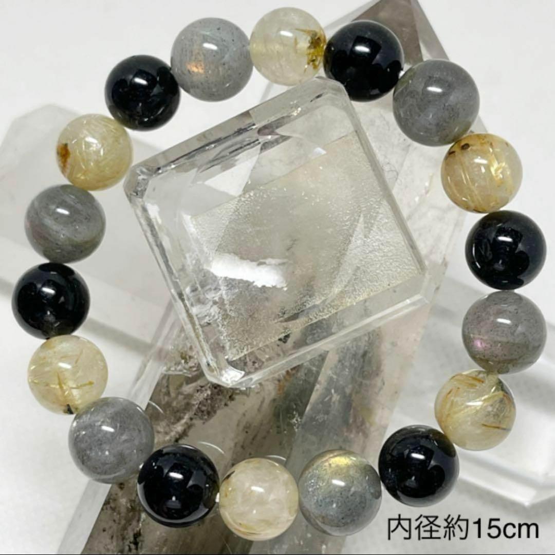 ルチルクオーツ　ラブラドライト　パワーストーンブレスレット　内径約15cm ルチルクオーツ ラブラドライト パワーストーンブレスレット
