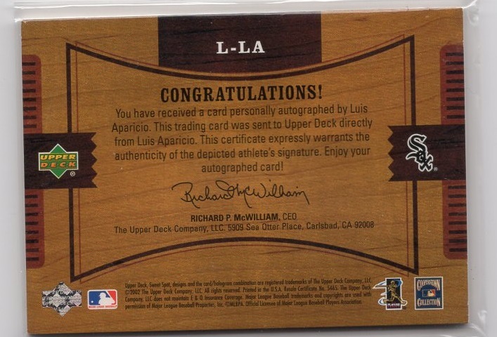 2002 Sweet Spot Legendary Signatures Luis Aparicio_画像2