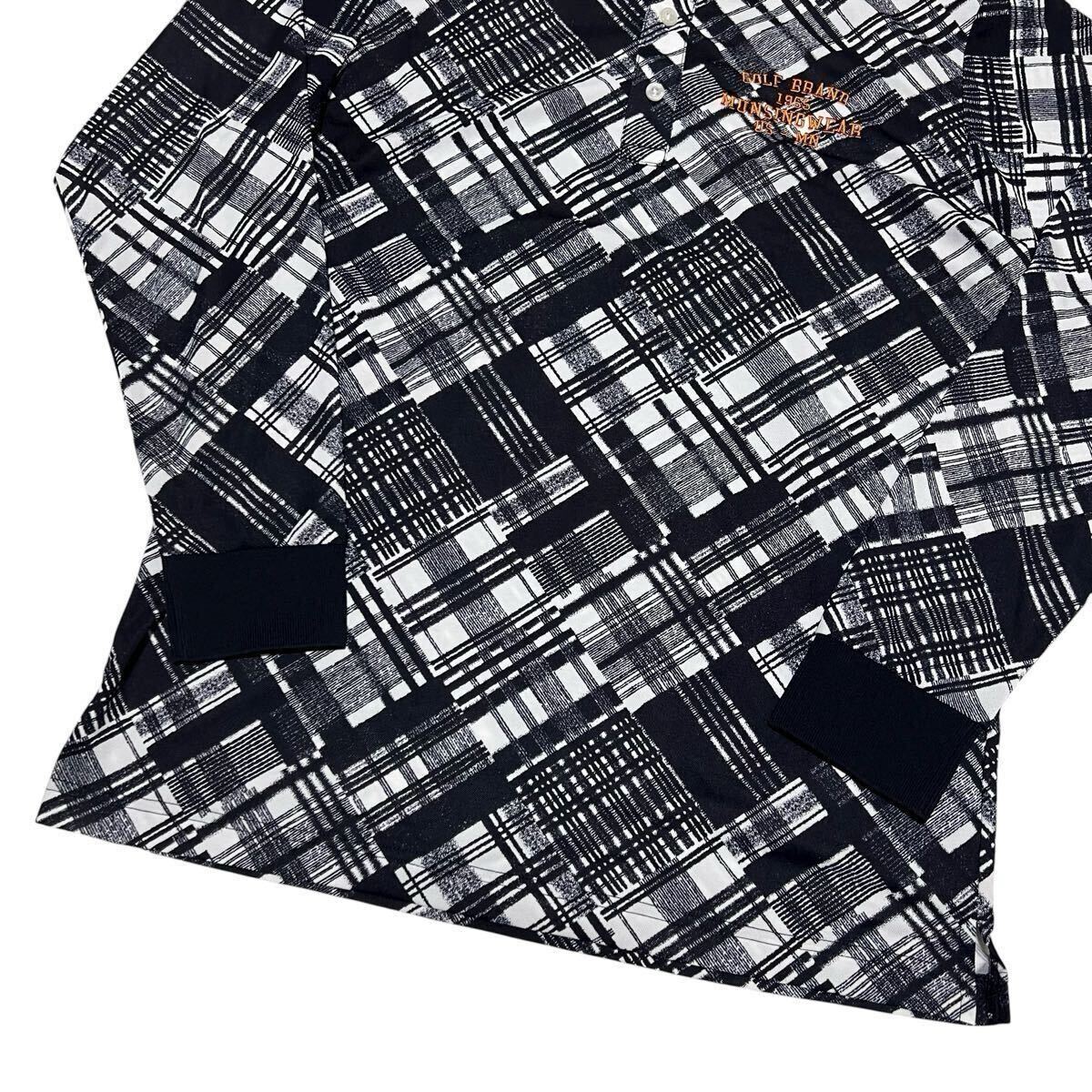 未使用品級 マンシングウェア 長袖ポロシャツ M ブラック×ホワイト 総柄 ポリエステル ゴルフウェア Munsingwear 1円〜_画像4