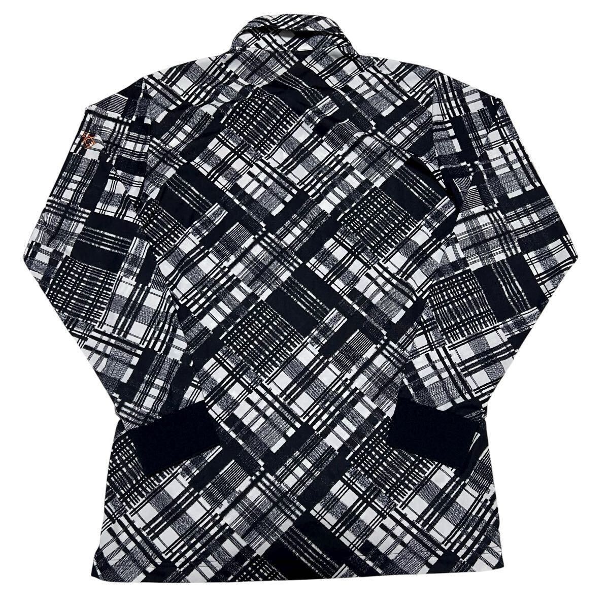 未使用品級 マンシングウェア 長袖ポロシャツ M ブラック×ホワイト 総柄 ポリエステル ゴルフウェア Munsingwear 1円〜_画像6