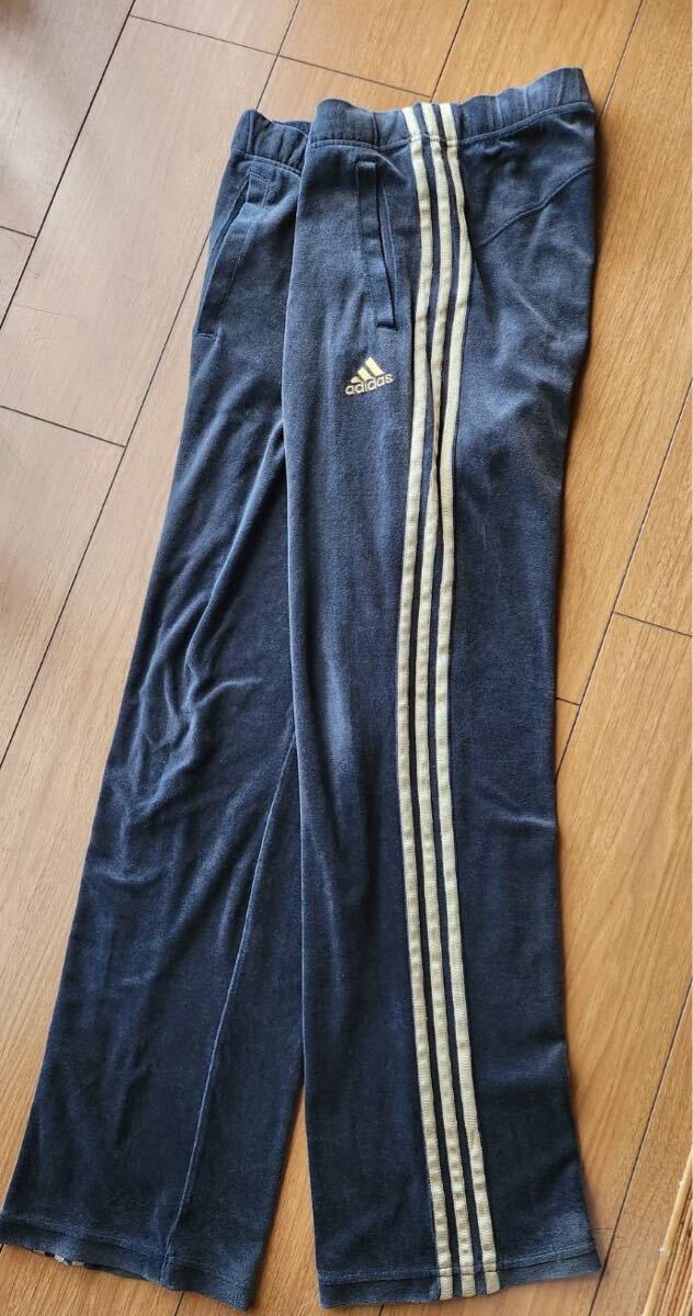 adidas ベロア上下セットアップ　上L 下O アディダス　 黒　 ブラック　 トラックジャケット_画像4