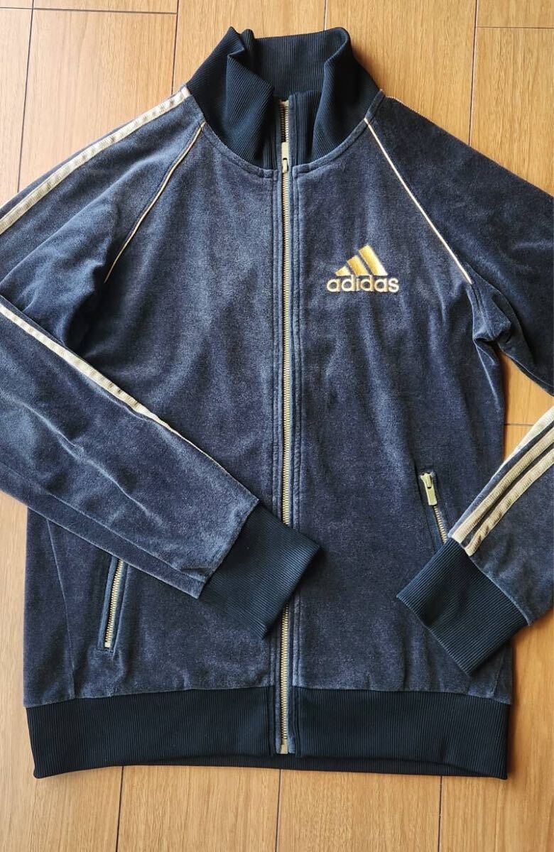 adidas ベロア上下セットアップ　上L 下O アディダス　 黒　 ブラック　 トラックジャケット_画像10