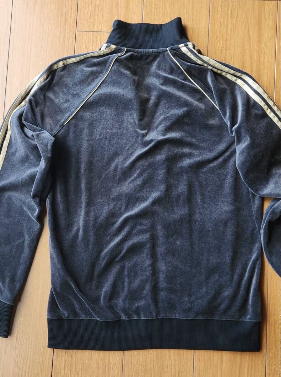 adidas ベロア上下セットアップ　上L 下O アディダス　 黒　 ブラック　 トラックジャケット_画像7
