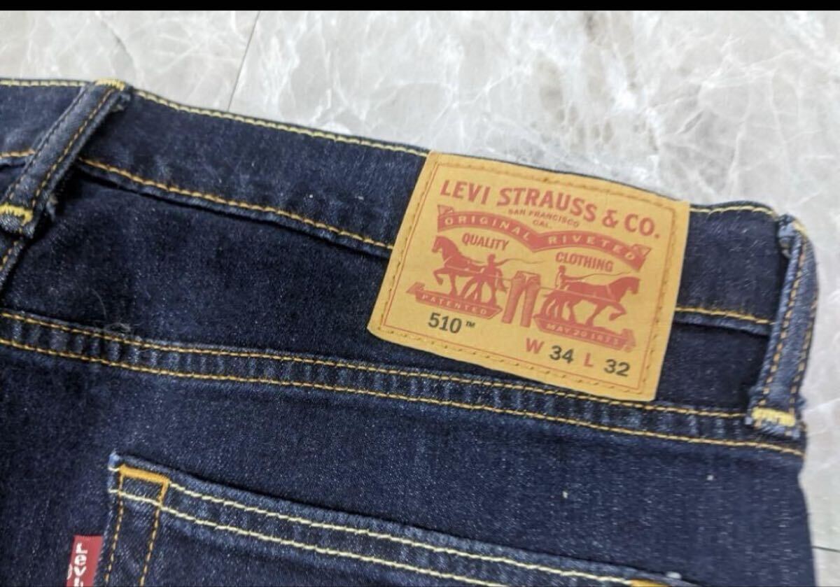 濃紺 LEVI'S デニム リーバイス 510 140周年記念 デニム ジーンズ アメカジ パンツ W34L32 インディゴ パンツ ストレート_画像5
