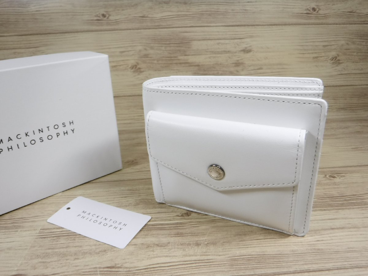 QQ654 マッキントッシュ フィロソフィー 定価15400円 牛革 二つ折り財布 新品 白 MACKINTOSH PHILOSOPHY 小銭入れ付き メンズ レディース_画像1