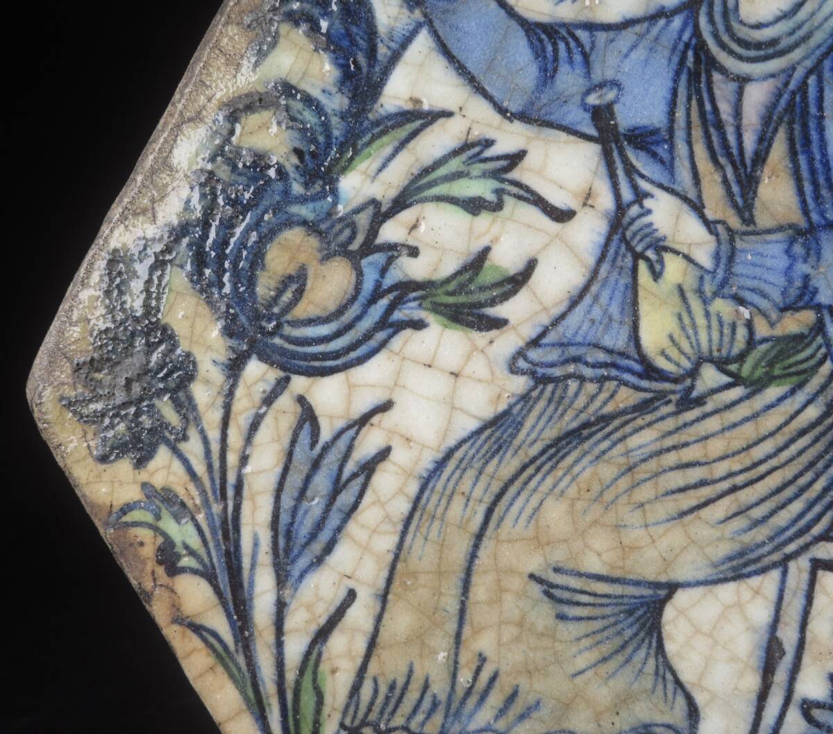 【SAKURAYA】コレクター所蔵品【17世紀〜 ペルシャ古陶 色絵人物文陶板】イスラム陶器 タイル画 西洋美術 時代物 希少品 珍品 全長33.3cm①_画像3
