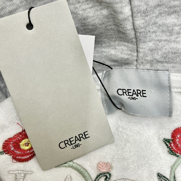 クレアーレリノ 【新品】CREARE LINO プルオーバー パーカー スウェット 裏起毛 花の刺繍 英字 長袖 ポリ100% M ヘザーグレー レディース_画像5