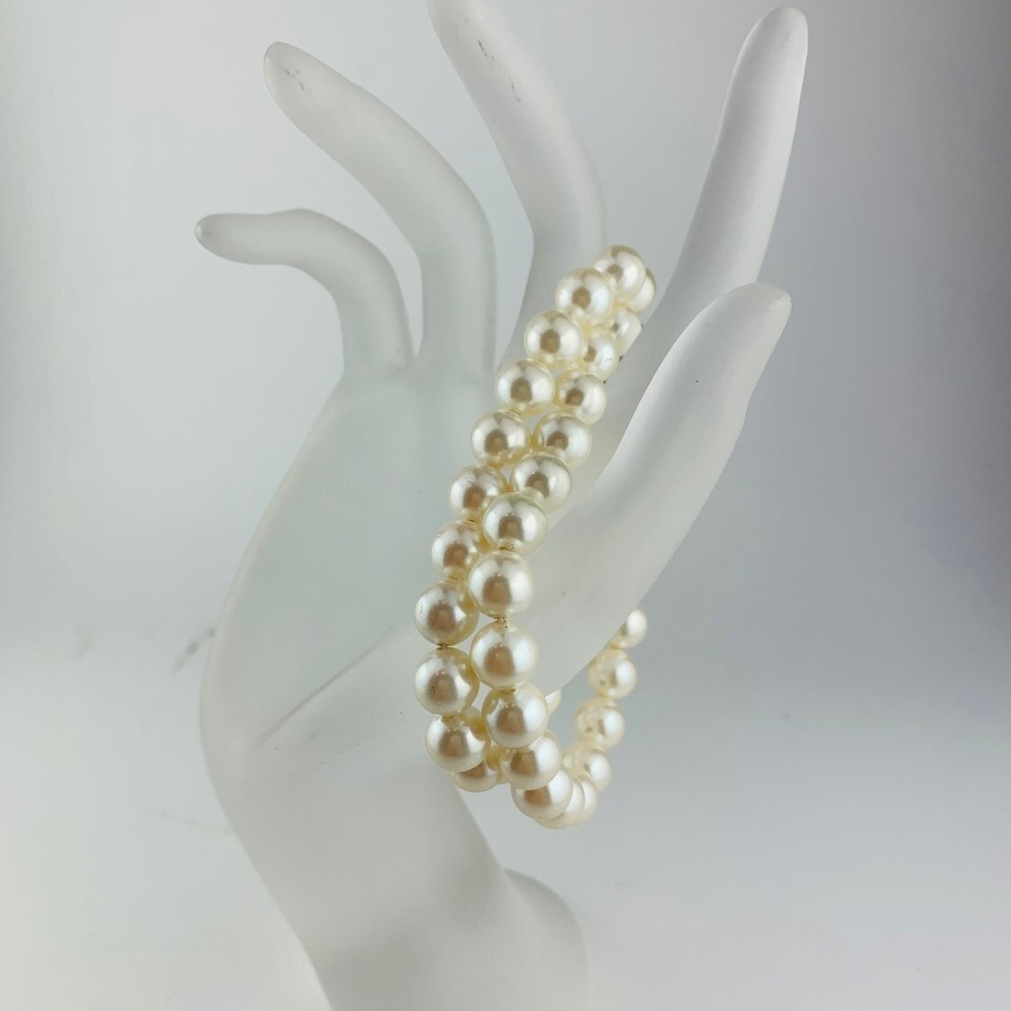 【77】 パール ブレスレット 真珠 シルバー SILVER刻印 2連 レディース メンズ アクセサリー 人気 (約) 全長18.0cm 8.0mm珠 32.4g (3175)_画像3