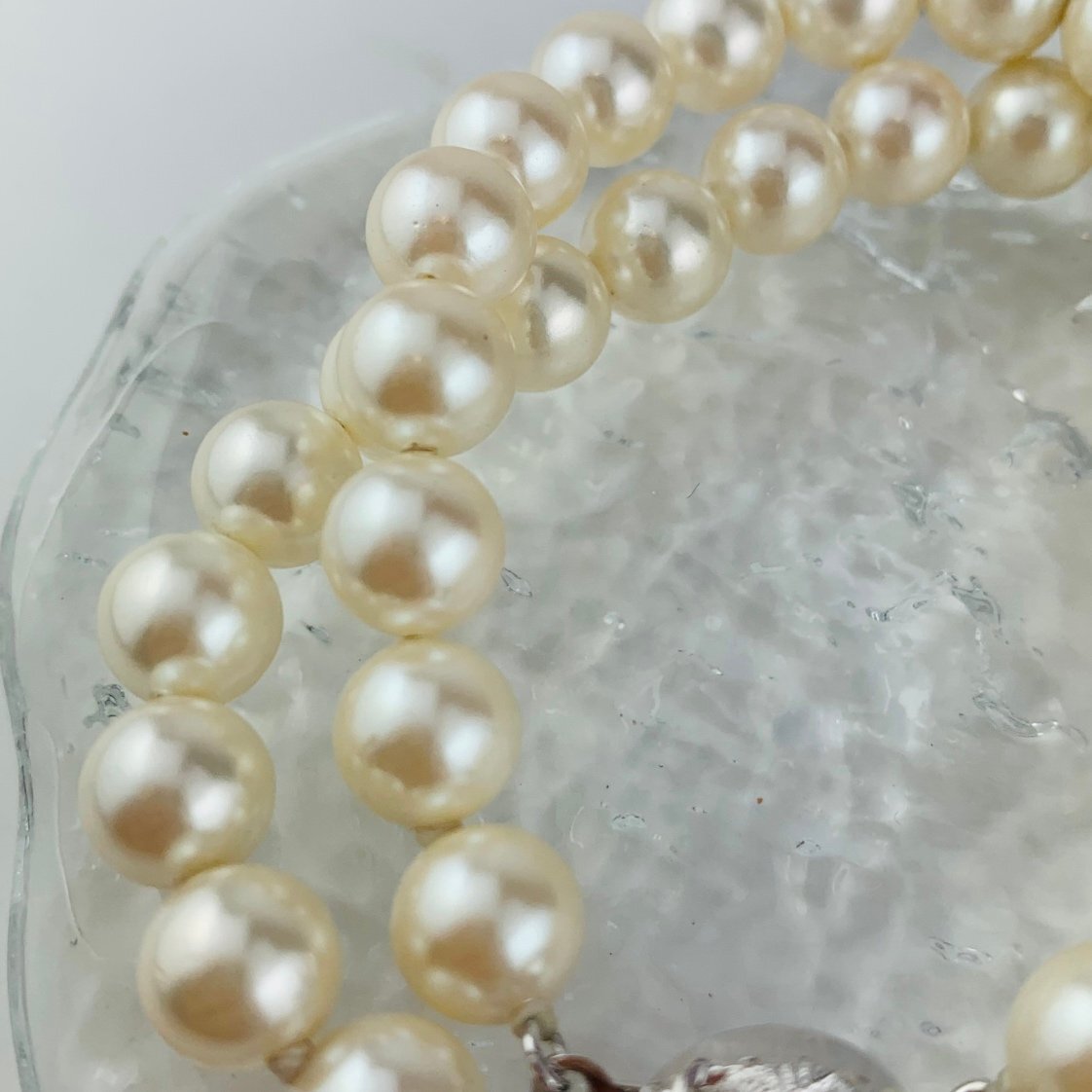 【77】 パール ブレスレット 真珠 シルバー SILVER刻印 2連 レディース メンズ アクセサリー 人気 (約) 全長18.0cm 8.0mm珠 32.4g (3175)_画像6