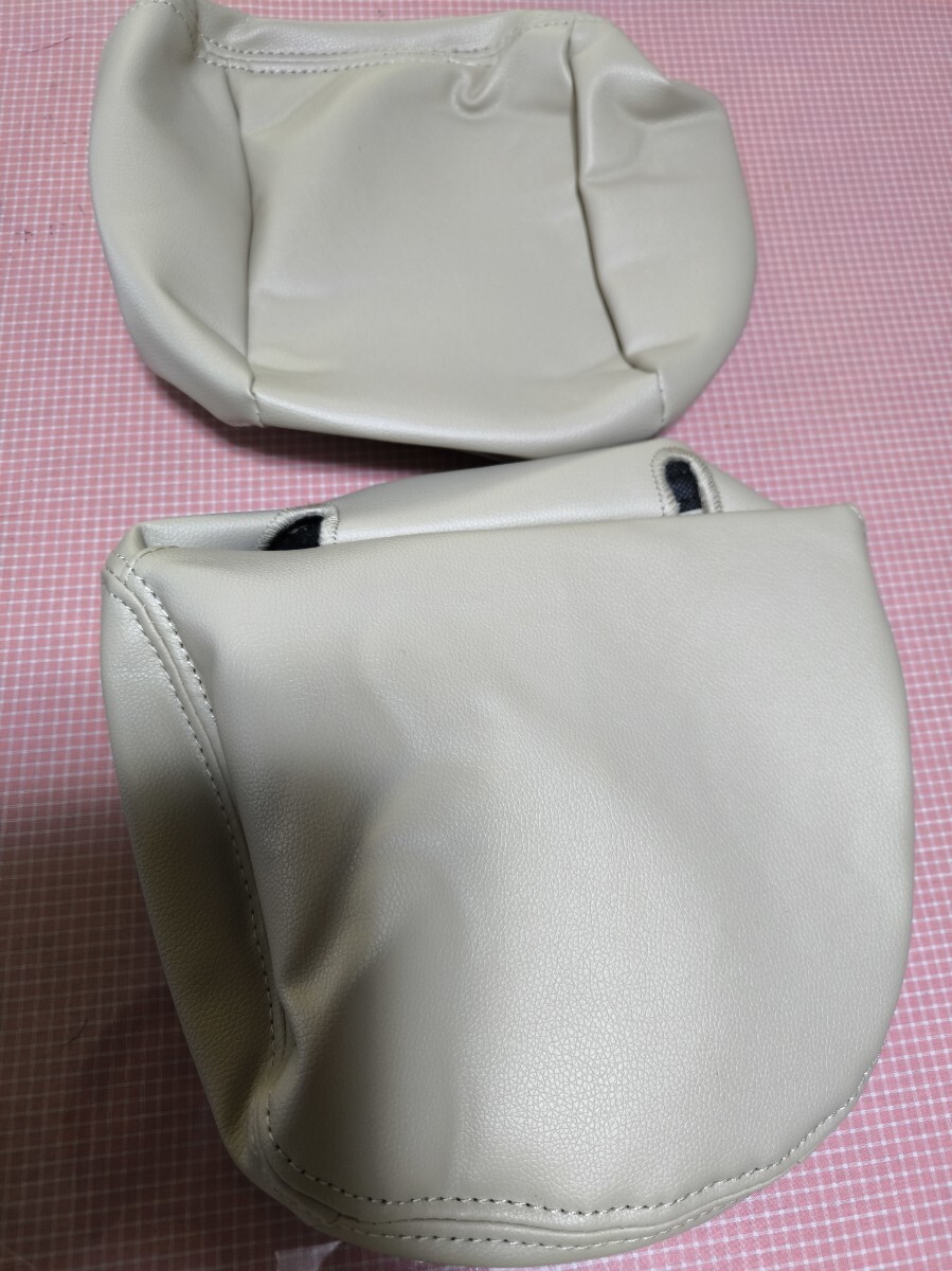 【送料無料】ヘッドレストカバー ekワゴン専用 H81W H82W 本革調 アイボリー色 取付工具不要 被せるタイプ 汚れ防止 4個(1台分)_画像3