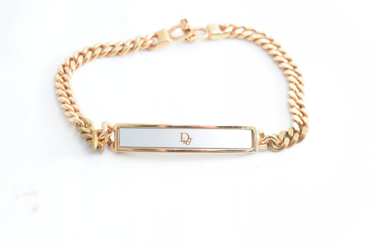 K★Dior ディオール ロゴプレート コールド ホワイトカラー ブレスレット 総重量約15.52g★_画像1