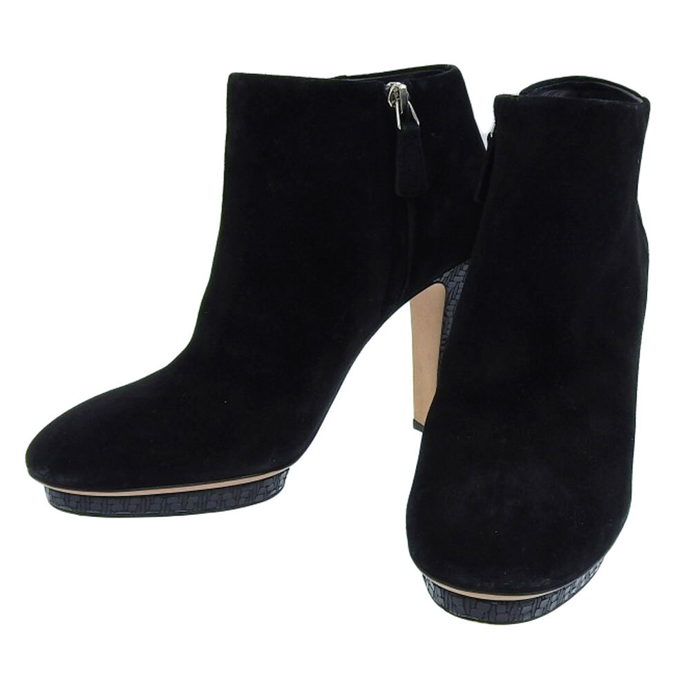 【本物保証】 美品 シャネル CHANEL ココマーク ショートブーツ スエード ブラック ロゴ ファスナー 靴 38C_画像1