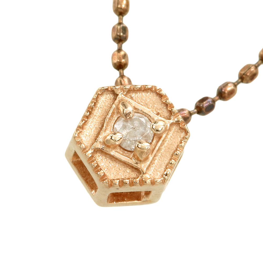 【本物保証】 箱付 新品同様 アガット agete 1.4g 1Pダイヤモンド ネックレス K10PG ダイヤモンド0.02ct_画像1