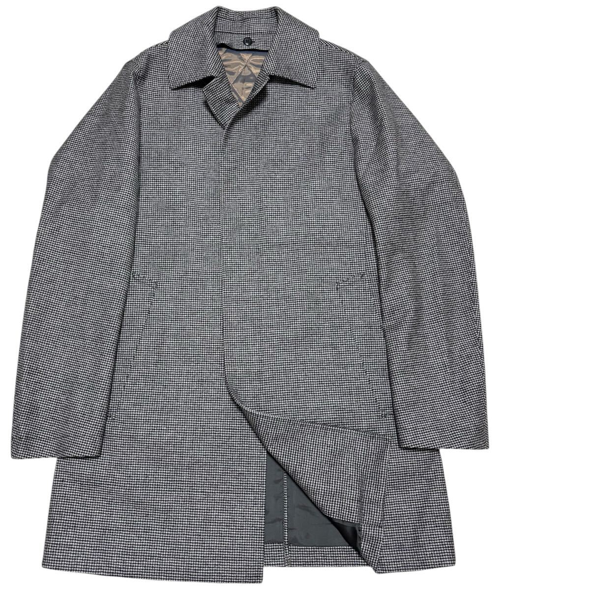 美品■ユニバーサルランゲージ MOON■カシミヤ混 ステンカラーコート 千鳥 S 白黒 ラムズウールライナー付き 着脱可能 UNIVERSAL LANGUAGE_画像2