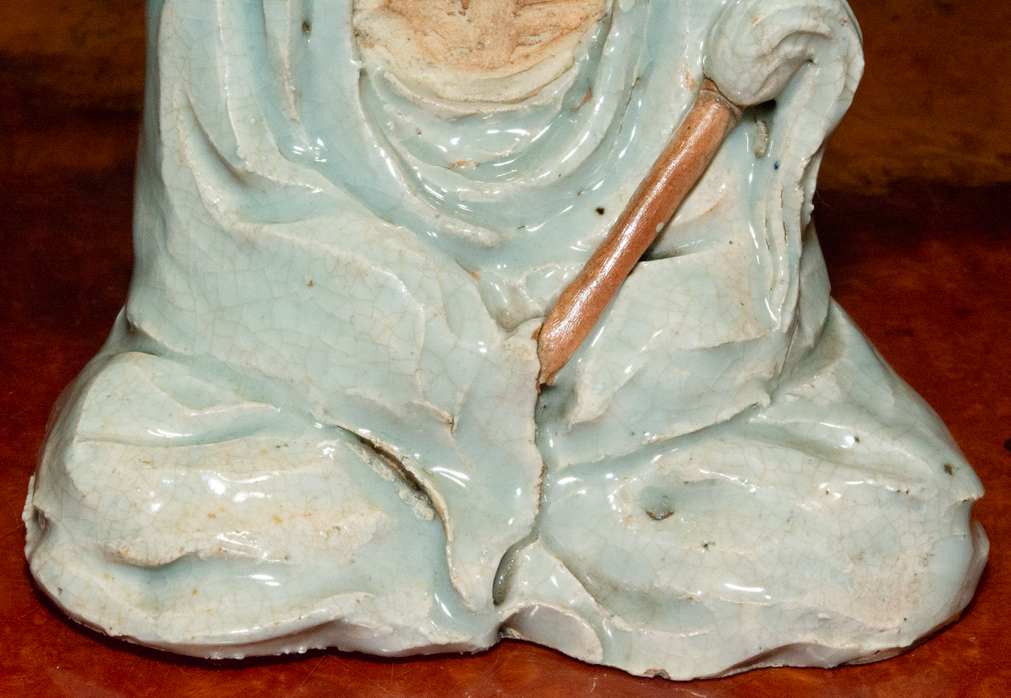 時代 青磁 達磨大師 坐像 在銘 置物 古玩 煎茶道具 仏像 古青磁 古陶磁器 仏教美術_画像5