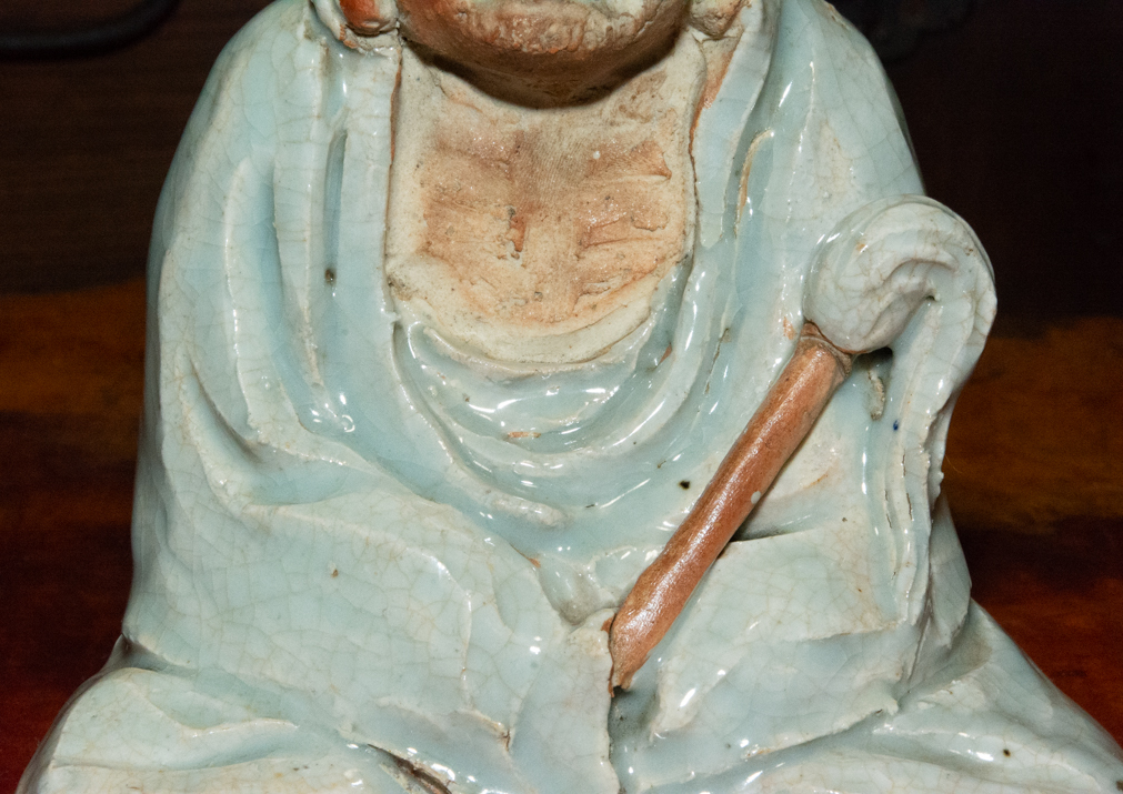 時代 青磁 達磨大師 坐像 在銘 置物 古玩 煎茶道具 仏像 古青磁 古陶磁器 仏教美術_画像4