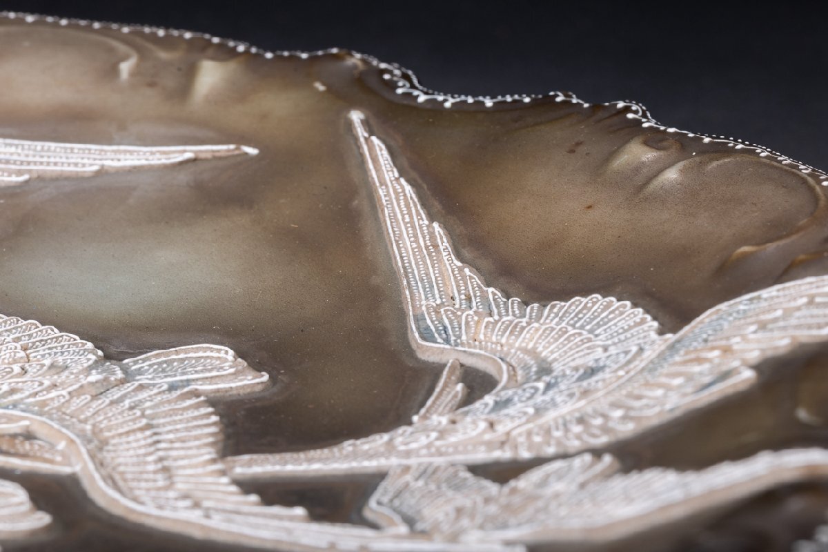 【華】某有名収集家買取品 時代物 象嵌鵞鳥文掛皿 和風インテリア 古美術 骨董品A25070152-PV　_画像6