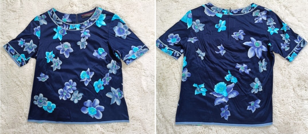 LEONARDのカットソー3点まとめ売り【①ネイビーの花柄】【②白地の花柄】【③水色の総柄】【コットン】【レオナール】1000円スタート_画像2