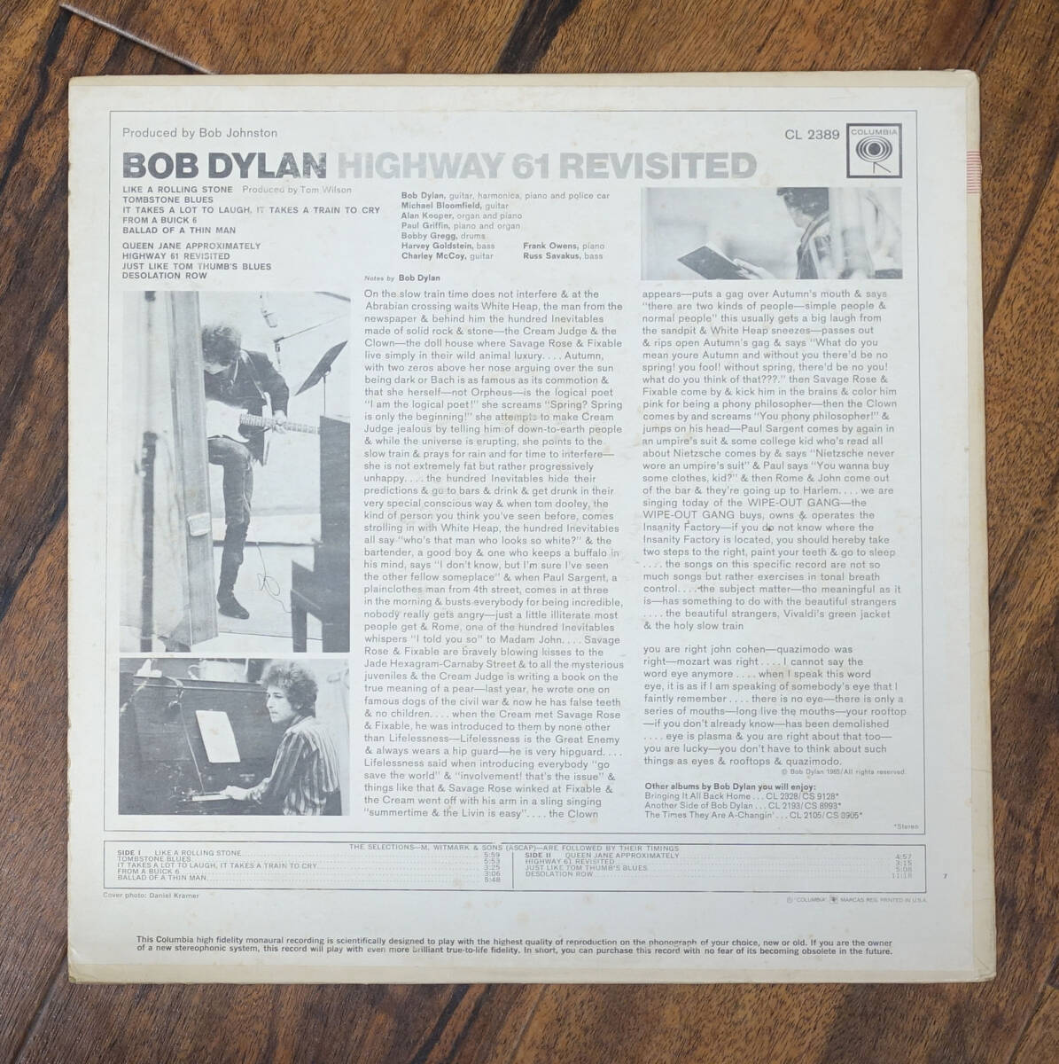 最初期! 極美! US CBS MONO CL 2389 オリジナル 2EYES Highway 61 Revisited / Bob Dylan 最初のMAT: 1A/1A_画像2