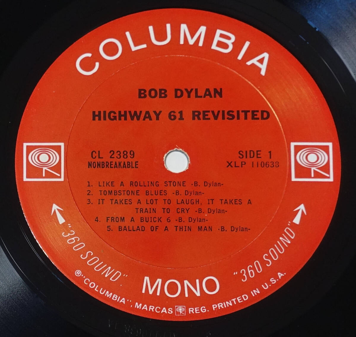最初期! 極美! US CBS MONO CL 2389 オリジナル 2EYES Highway 61 Revisited / Bob Dylan 最初のMAT: 1A/1A_画像4