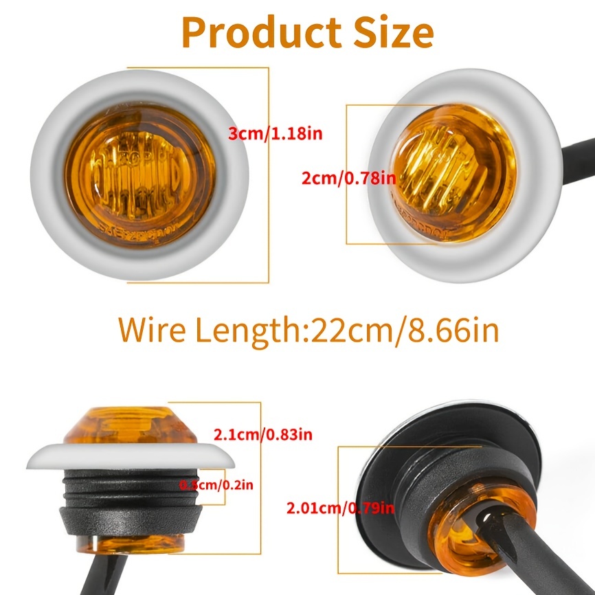 10個セット 車用 マーカーライト LED ミニライト 補助ライト 3cm 金属 ステンレス バイク用 ブルー 青 12V デコ 明るい サイドライト t8885_画像5