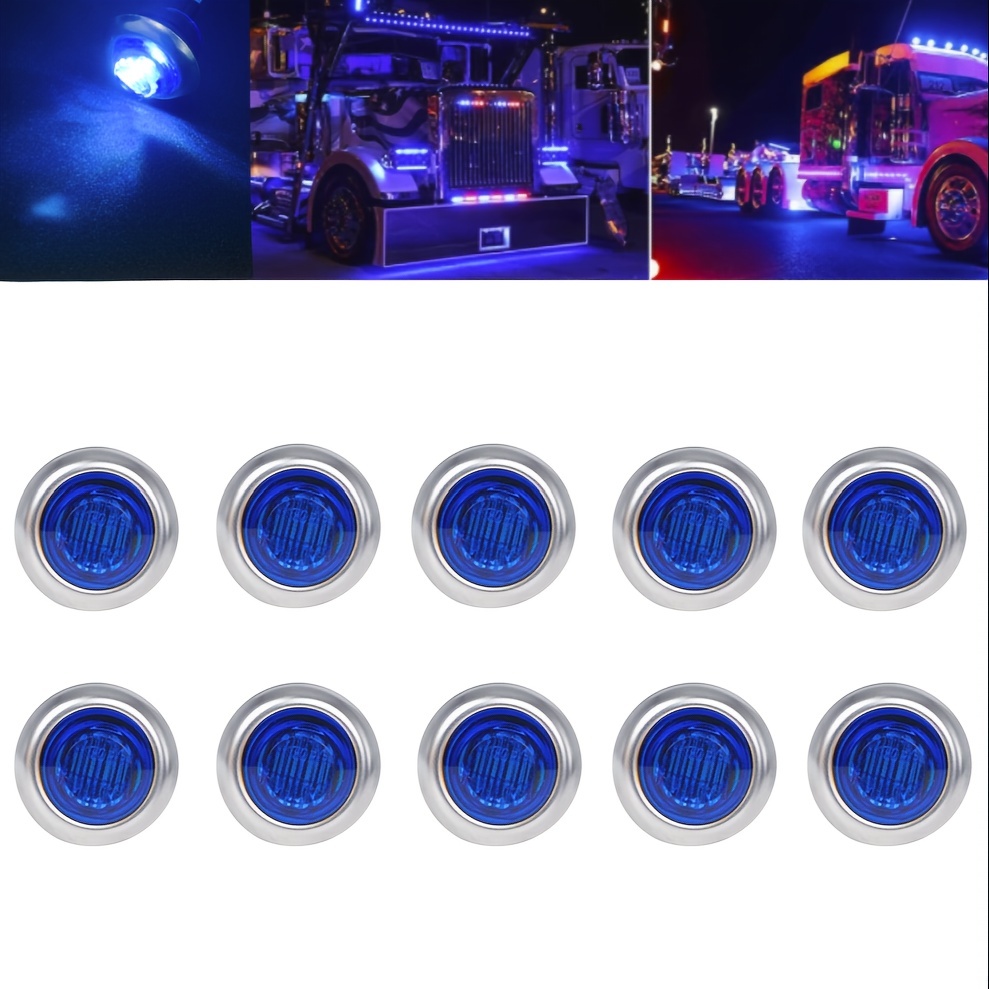 10個セット 車用 マーカーライト LED ミニライト 補助ライト 3cm 金属 ステンレス バイク用 ブルー 青 12V デコ 明るい サイドライト t8885_画像1