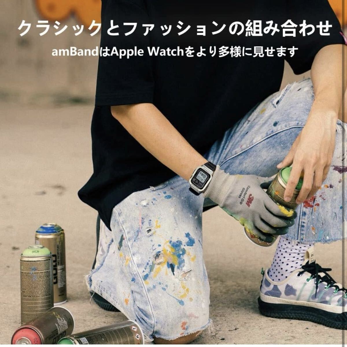 【開封のみ】amBand【2022改良モデル】 コンパチブル for Apple Watch バンド 45mm ステンレス鋼ケース付き 頑丈なメンズTPUベルト 一体型 _画像6