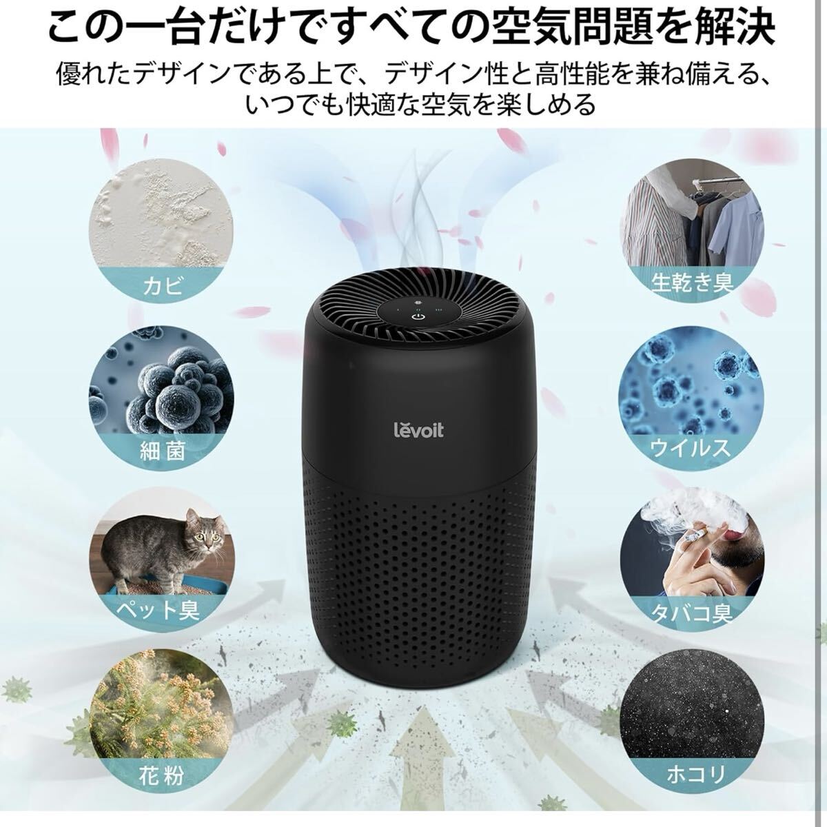 【開封のみ】Levoit (レボイト) 空気清浄機 小型モデル 12畳 卓上 軽量 アロマ対応 脱臭 Core Mini ブラック 送料無料_画像7