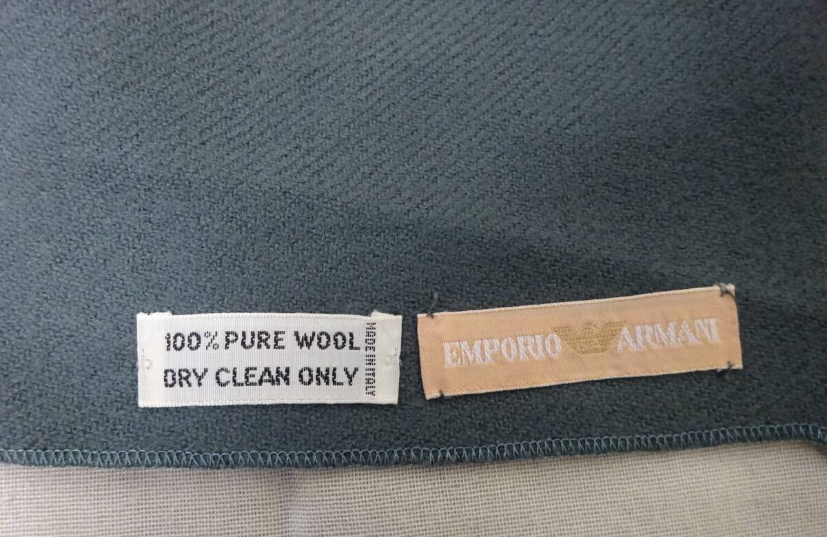 (R-49)EMPORIO ARMANI エンポリオ アルマーニ ピュアウール100% マフラー ストール メンズ 冬 グリーン 中古_画像2