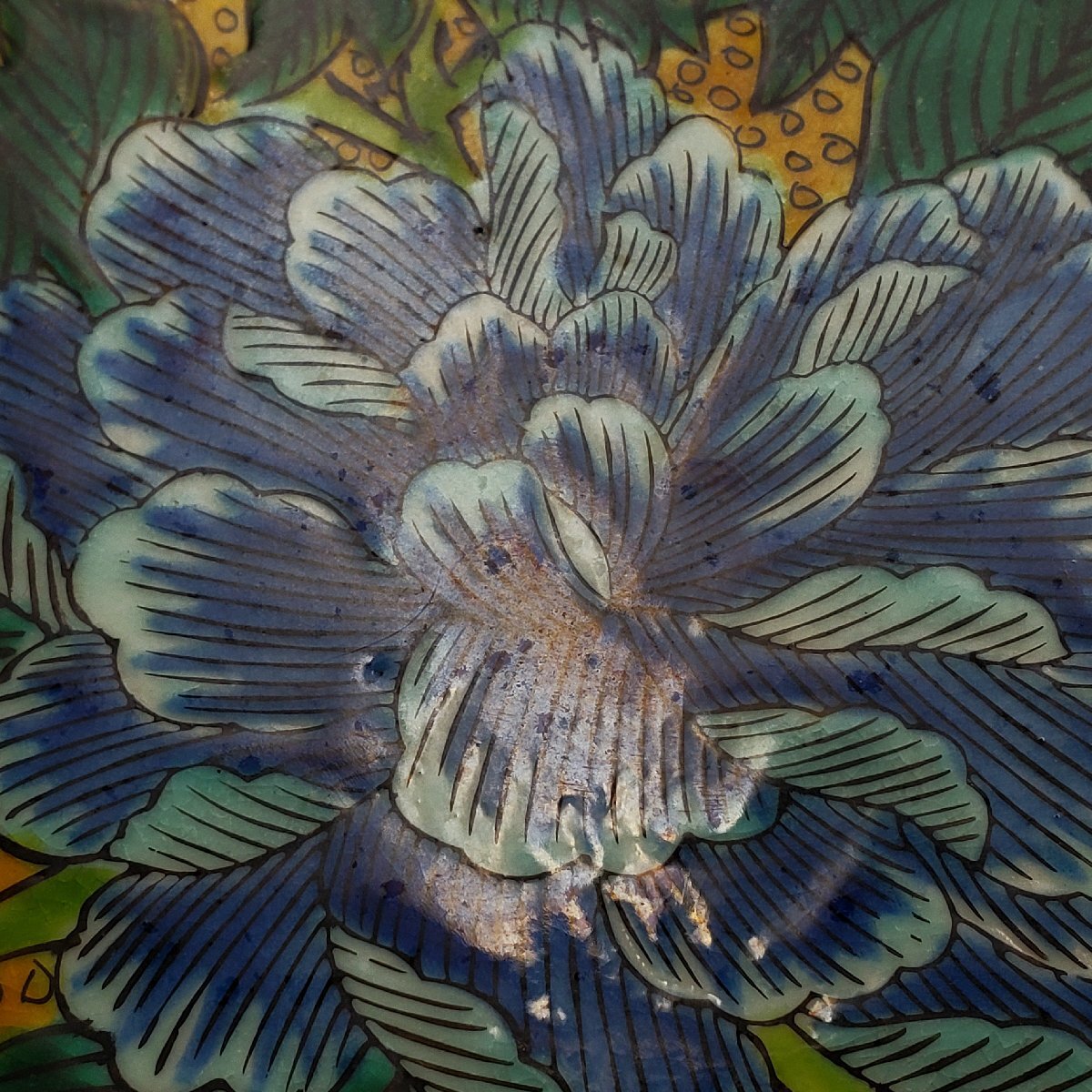 【宝蔵】九谷焼 坂山 色絵花蝶図大皿 飾皿 約31㎝_画像7