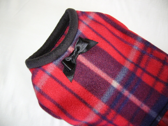 S小型犬フリース赤タータンワンピ_画像2