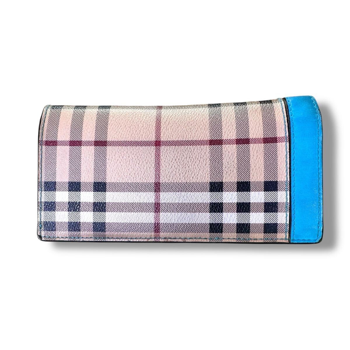 BURBERRY バーバリー 長財布 ノバチェック シャドーホース レザー ターコイズブルー 二つ折り長財布 ウォレット ヴィンテージ_画像2