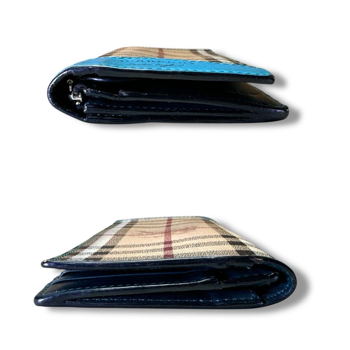 BURBERRY バーバリー 長財布 ノバチェック シャドーホース レザー ターコイズブルー 二つ折り長財布 ウォレット ヴィンテージ_画像4