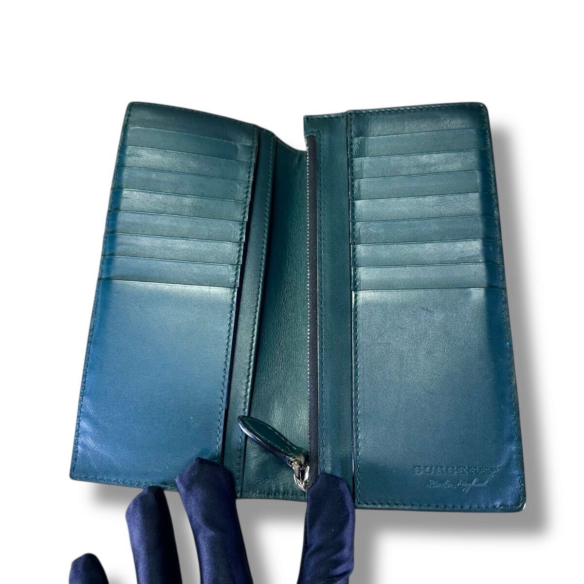 BURBERRY バーバリー 長財布 ノバチェック シャドーホース レザー ターコイズブルー 二つ折り長財布 ウォレット ヴィンテージ_画像7