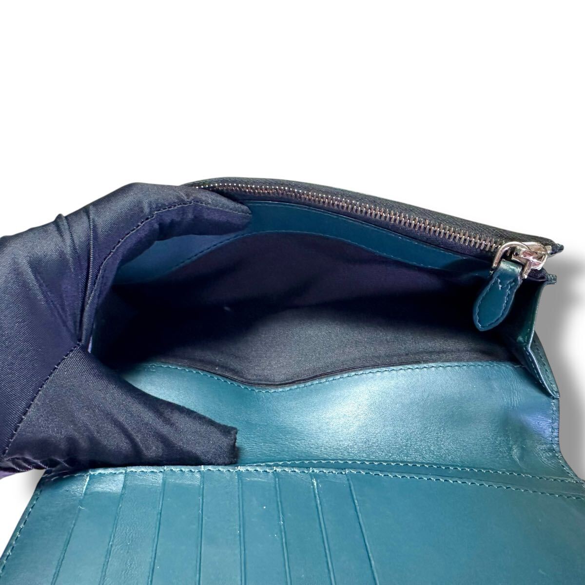 BURBERRY バーバリー 長財布 ノバチェック シャドーホース レザー ターコイズブルー 二つ折り長財布 ウォレット ヴィンテージ_画像9